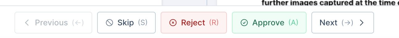 Bulk Case Review keyboard shortcut controls for previous skip reject approve and next