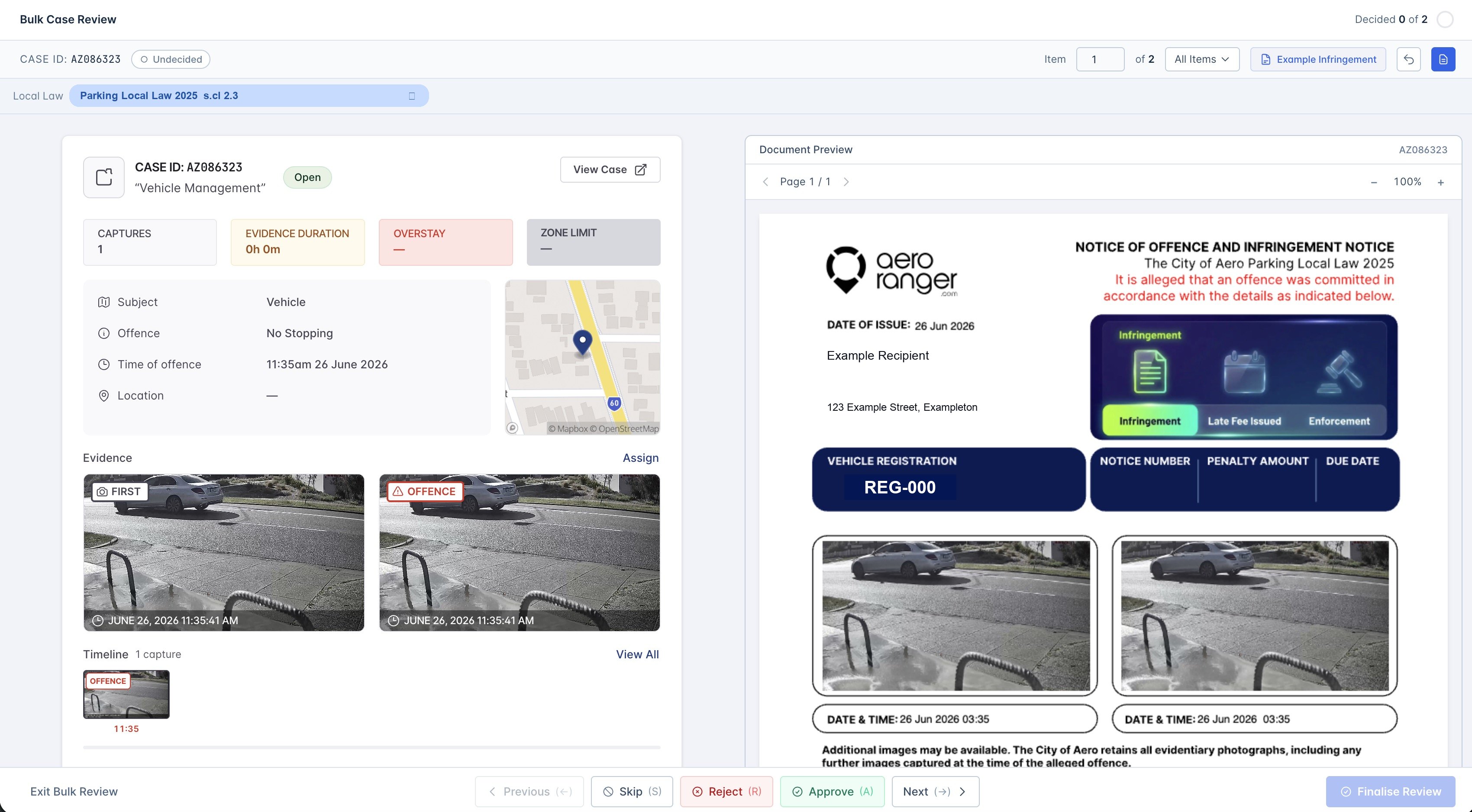 Bulk Case Review workspace showing case evidence and a redacted document preview