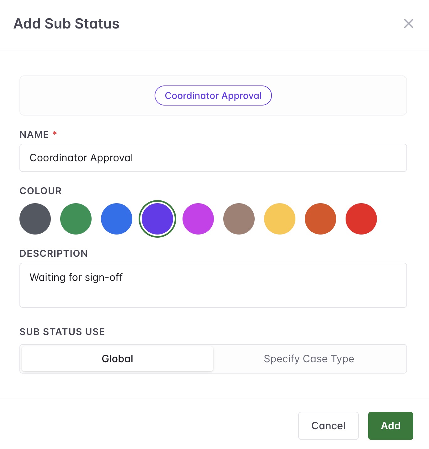 Cc Add Substatus