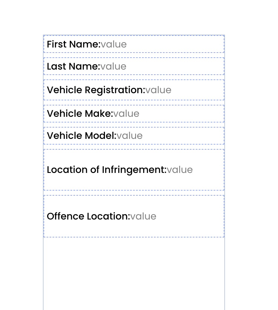 Ticket Builder canvas with name, vehicle and location fields added