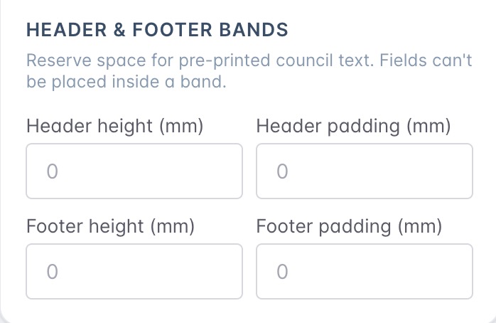 Ticket Builder header and footer band settings